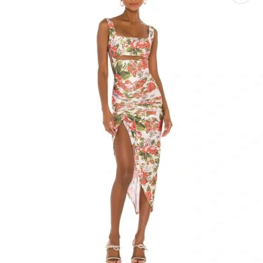 Raisa Vanessa X Revolve Pink Floral Cut Out Asymmetrical Dress